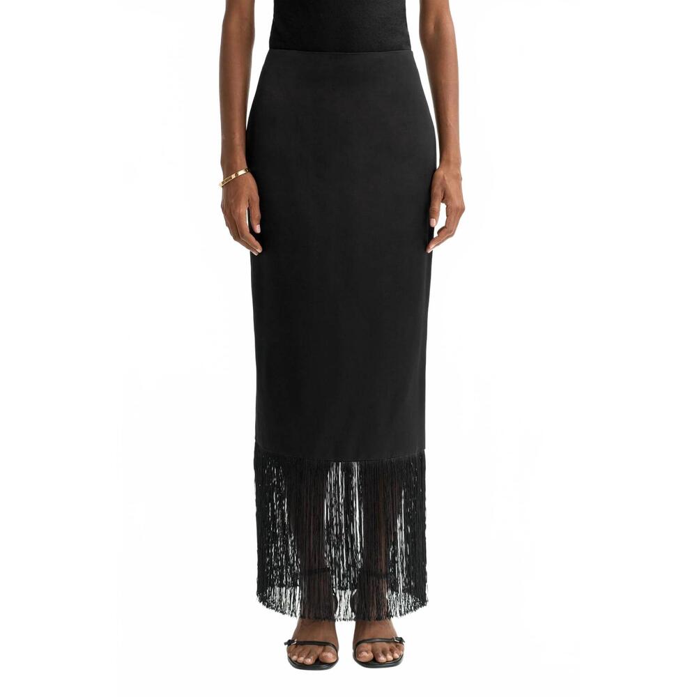 NEW SOFT GOAT full length fringe skirt in black